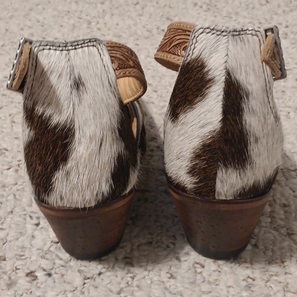 Hand-Tooled Leather strap Genuine Hide-On Women Bootie Boot Boho Western Shoe - Picture 12 of 16